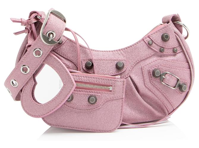 Balenciaga Glitter Fabric Le Cagole XS Shoulder Bag Pink Cotton  ref.2313951