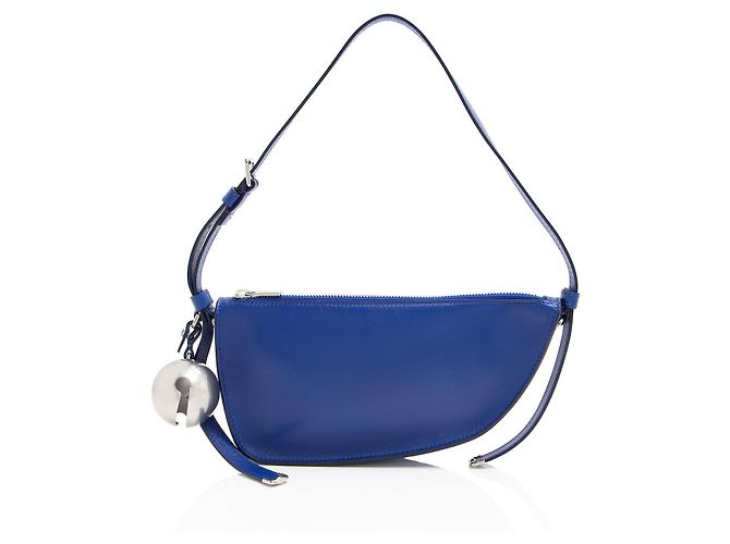 Bolsa de ombro mini em couro Burberry Shield Azul