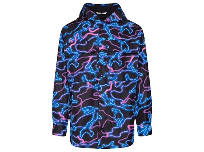 Valentino Garavani Valentino Printed Hooded Jacket Blue Polyamide Nylon  ref.2314174