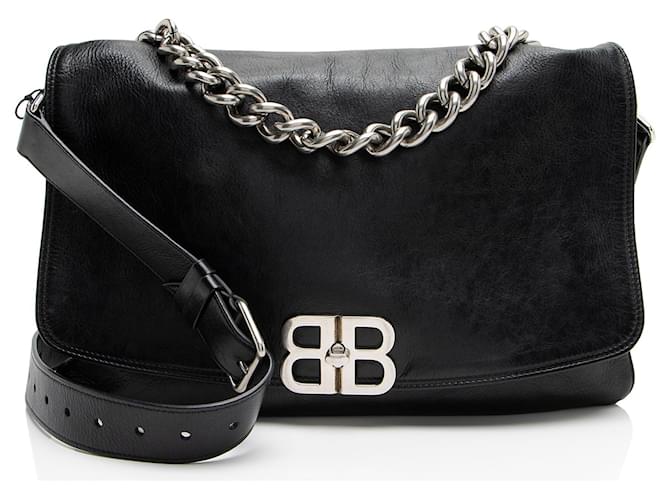 Balenciaga Leather BB Soft Medium Shoulder Bag Black  ref.2314431
