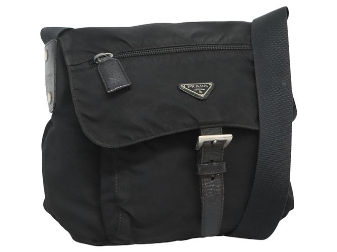 PRADA Shoulder Bag Nylon Black Silver Auth bs26590 Silvery
