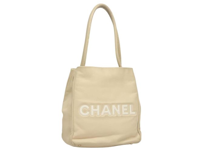 CHANEL Camelia Tote Bag Leder Beige CC Auth 128453