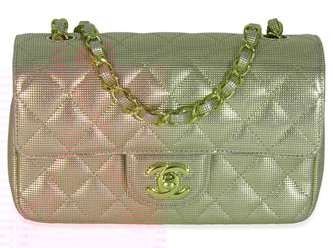 Timeless Chanel Gold Metallic Lambskin Perforated Mini Rectangular Flap Bag White gold  ref.2314962