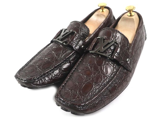 Mocassins de crocodilo Louis Vuitton marrom escuro Castanho escuro