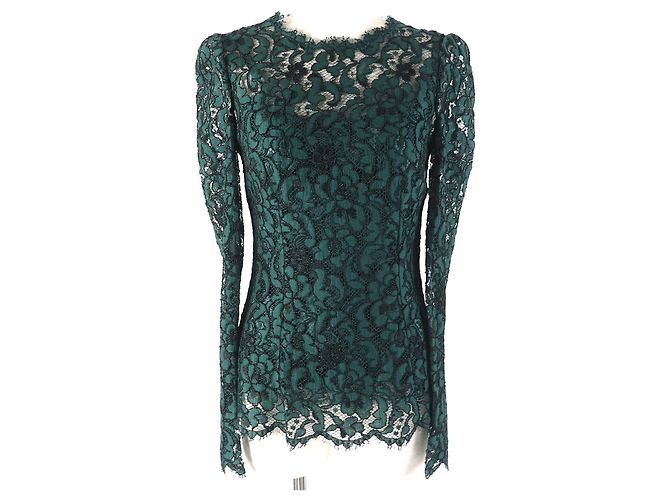 Dolce & Gabbana Spitzenkleid mit langen Ärmeln Grün