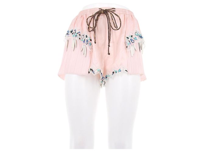 Louis Vuitton Short satinado rosa con pon pon
