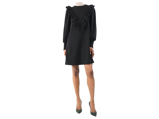 Ganni Schwarzes Rüschenshirt-Minikleid - Größe UK 6