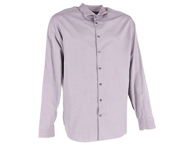 Langarmhemd mit Karomuster aus lila Baumwolle von Giorgio Armani Mehrfarben