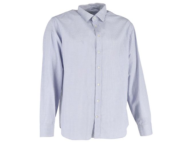 Camicia a maniche lunghe a stampa check in cotone blu di Giorgio Armani Multicolore