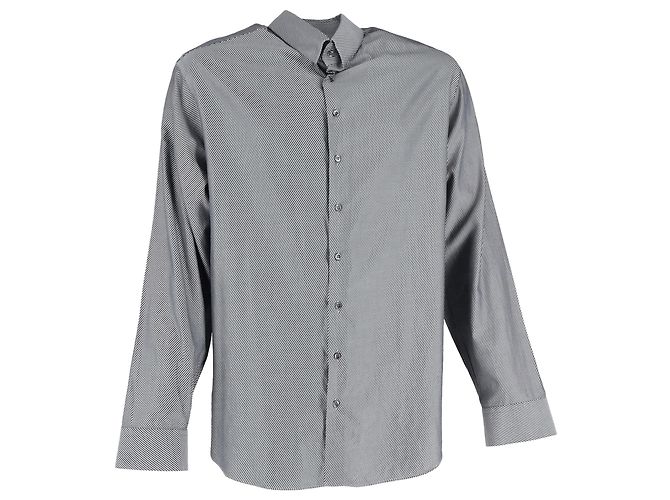 Camicia a maniche lunghe a righe diagonali Giorgio Armani in cotone grigio