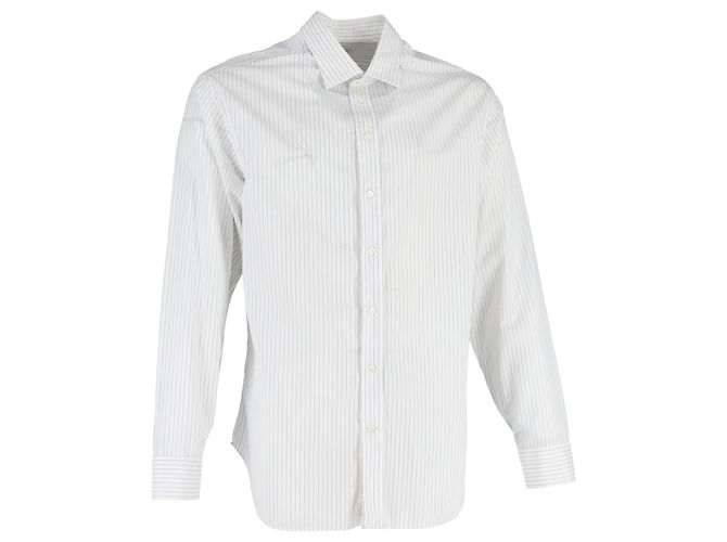 Giorgio Armani Striped Long Sleeve Shirt in White Cotton Cream