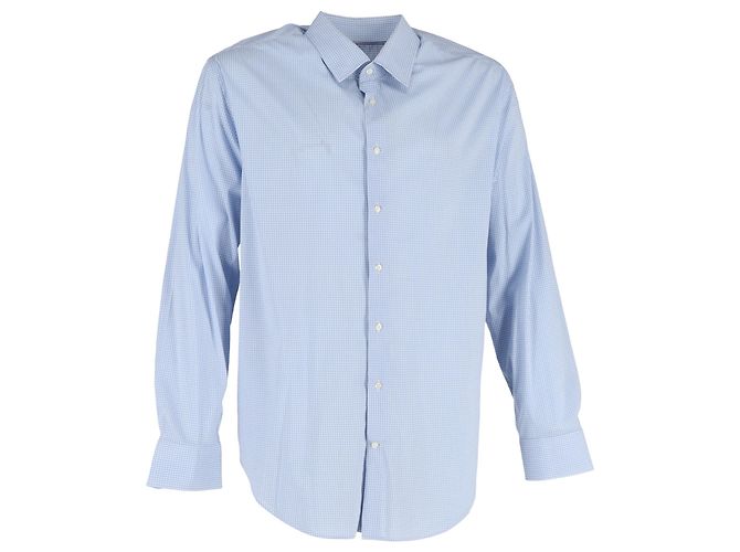Giorgio Armani Check-Print Long Sleeve Shirt in Blue Cotton Multiple colors