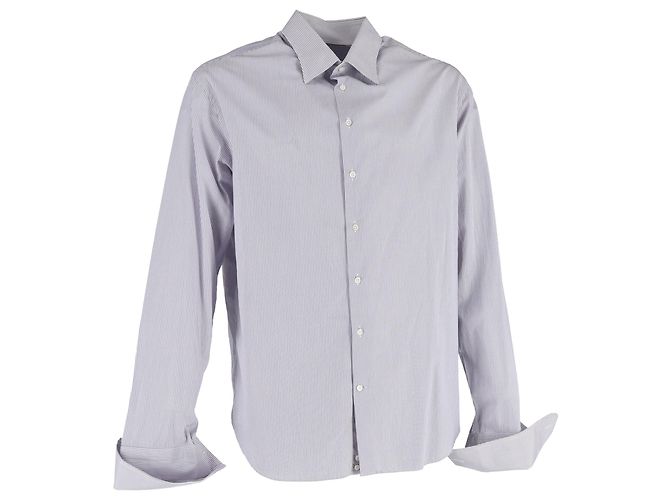 Camicia a righe a maniche lunghe Giorgio Armani in cotone grigio Multicolore
