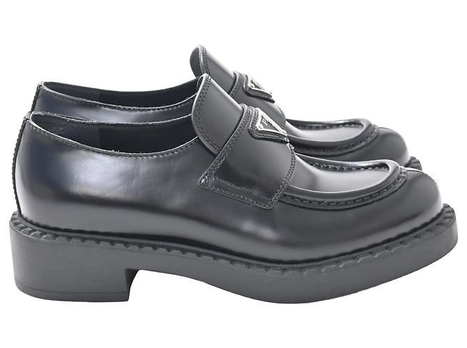 Prada Brushed Platform Loafers in Black Leather