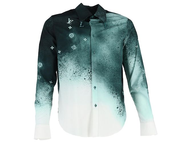 Camicia in cotone verde con stampa monogramma spray di Louis Vuitton