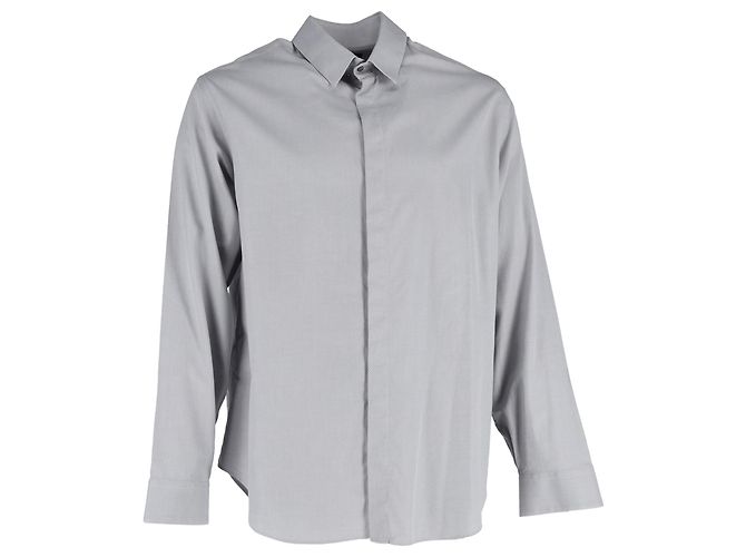 Giorgio Armani Patterned Hidden Button Shirt in Grey Cotton