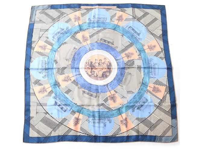 Écharpe en soie Hermès JEU DES OMNIBUS ET DAMES Toile Bleu Multicolore  ref.2317753