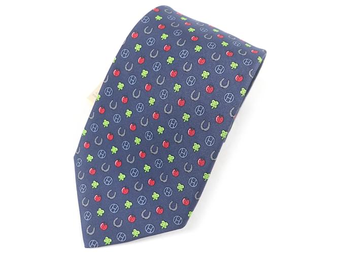 Hermès Hermes Silk H606012T Tie Made in France Red Blue Cloth  ref.2317783