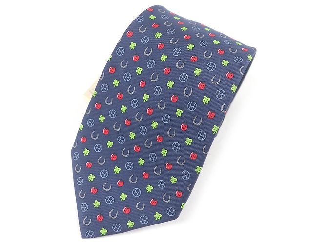Hermès Corbata de seda Hermes H606012T Hecha en Francia Roja Azul