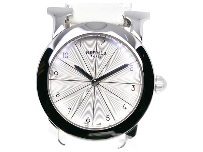 Hermès Hermes H Watch Stainless Steel Leather Quartz Silvery 