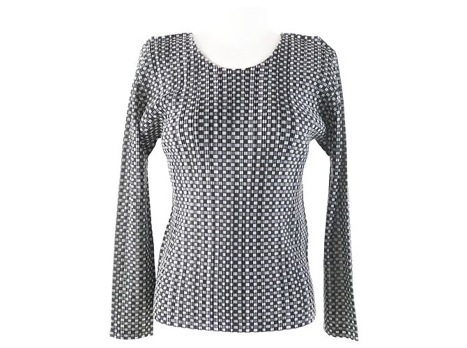 Autre Marque PLEATS PLEASE Polyester Check Long Sleeve Coat Brown Grey
