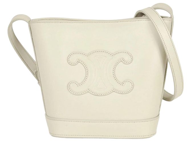 Céline Bolsa de Ombro Celine Small Bucket em Couro Triomphe Branco