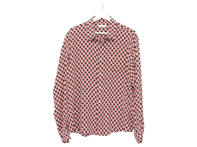 VALENTINO Camicia a maniche lunghe in seta rossa navy Auth ym053M Rosso Blu navy