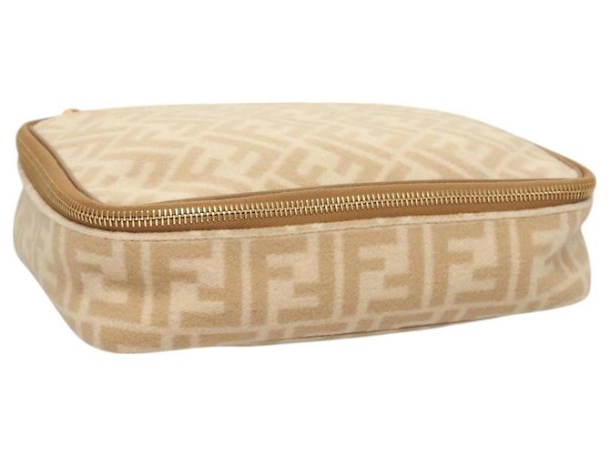 FENDI Zucca Canvas Kosmetiktasche Beige Gold Auth ki5784 Golden