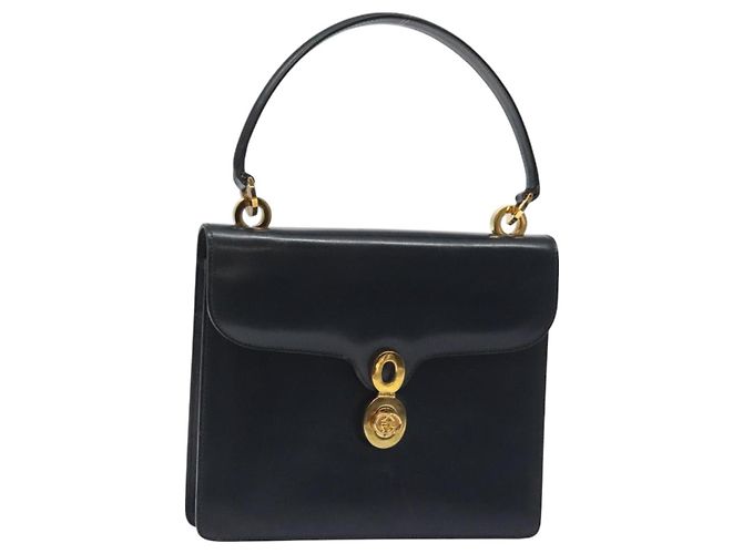 Borsa a mano GUCCI in pelle blu navy oro Auth ep9190 D'oro