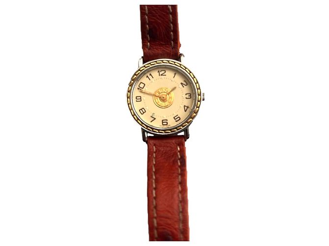 Relógio Hermès Sellier Ouro e Aço 24mm Prata
