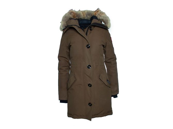 Canada Goose, parka de nylon verde com capuz de pele