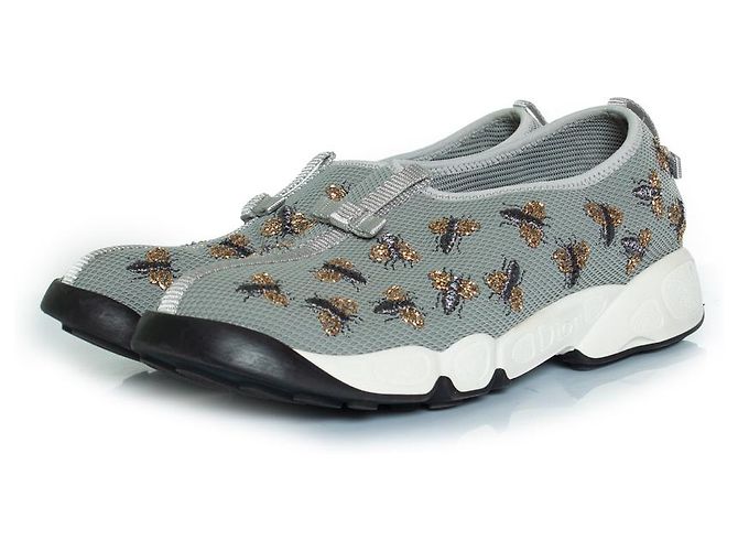 Christian Dior Dior, graue Biene verzierte Mesh-Fusionsneaker
