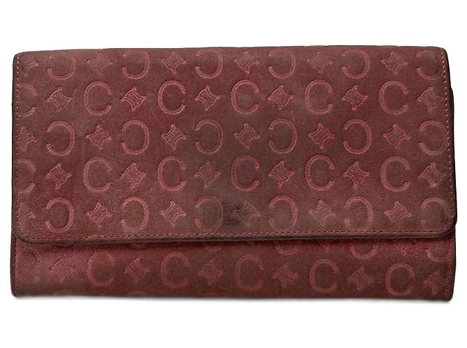 Triomphe Céline Vintage Celine suede macadam Monogram Wallet pink Brown