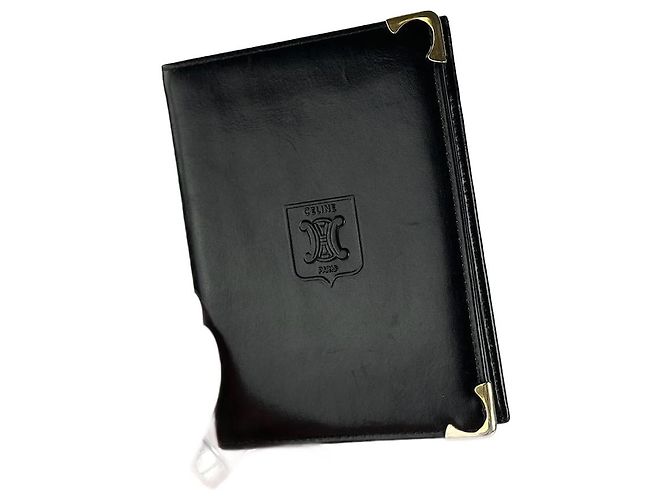 Triomphe Céline Vintage Celine Paris Foldable Leather wallet black
