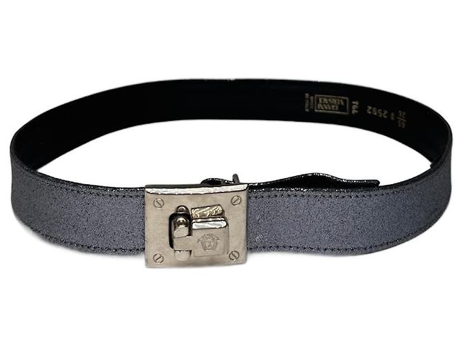 Vintage Gianni Versace Leather Belt silver sparkles Silvery