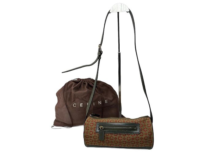 Céline Sac Macadam vintage Celine Paris kaki rouge