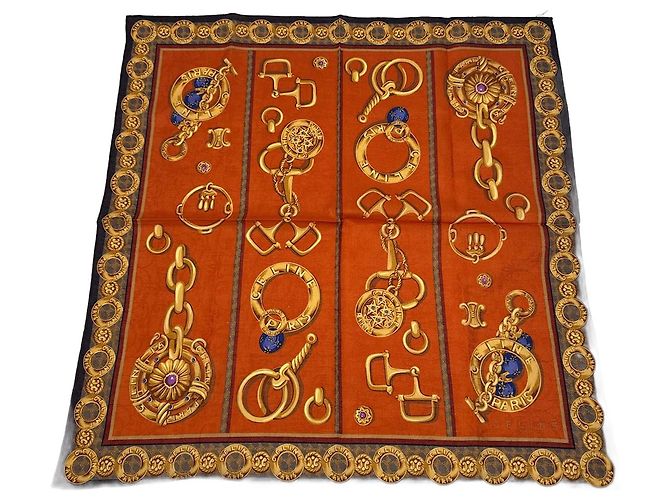 Céline Vintage Celine Baroque Scarf gold orange