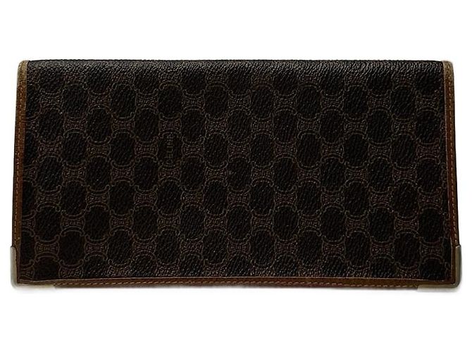 Céline Vintage Celine Paris Monogram Leather Card Holder Brown