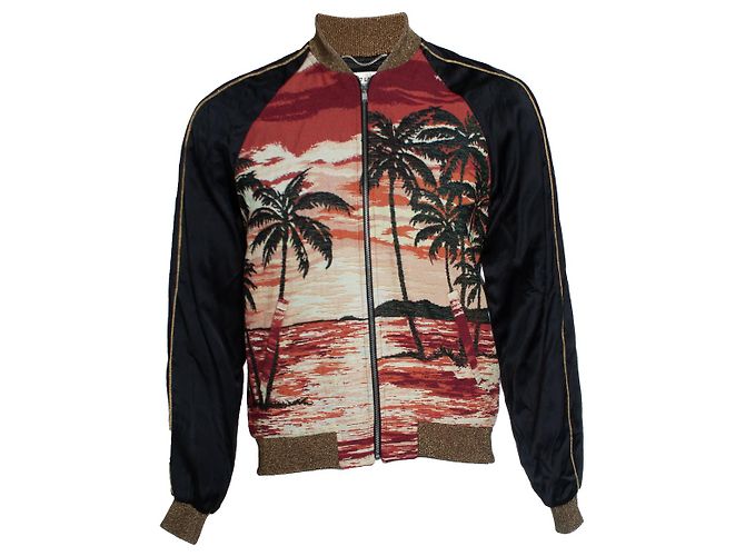 Saint Laurent, Paris SS16 custom Hedi Slimane bomber Black Red Golden