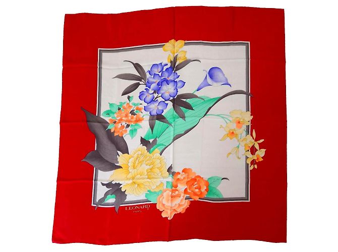 Leonard Seidenschal mit buntem Blumenmuster und rotem Rand Mehrfarben