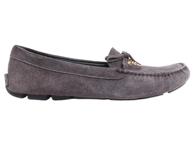 Prada Suede Bow Loafers in Gray, Size 39 EU