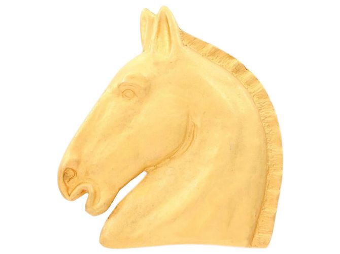 Hermès Broche de cavalo banhada a ouro Hermes Dourado