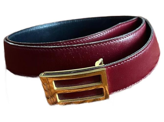 Hermès Vintage zweifarbiger Ledergürtel Rot Bordeaux Marineblau