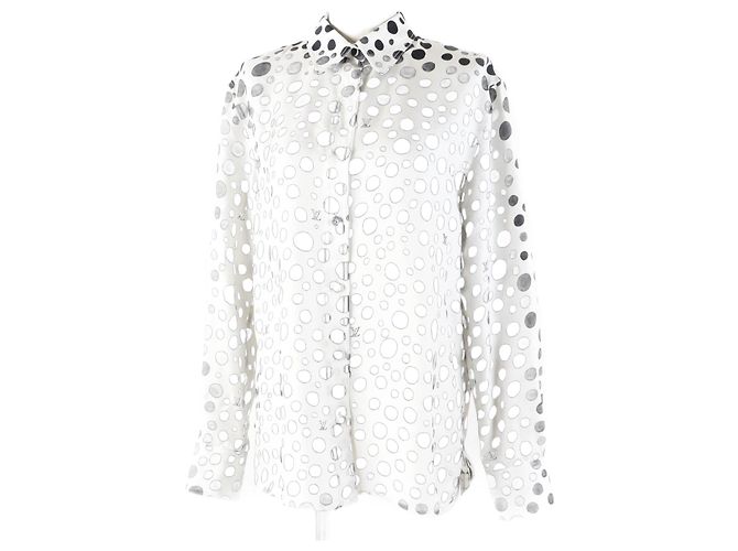 Camicia Infinity a Pois in Seta Louis Vuitton per Donne Nero Bianco
