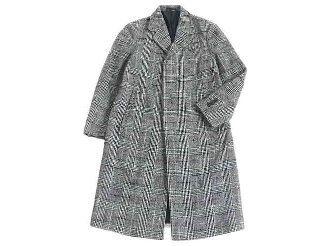 Versace Mohair Alpaca Blend Check Coat Grey