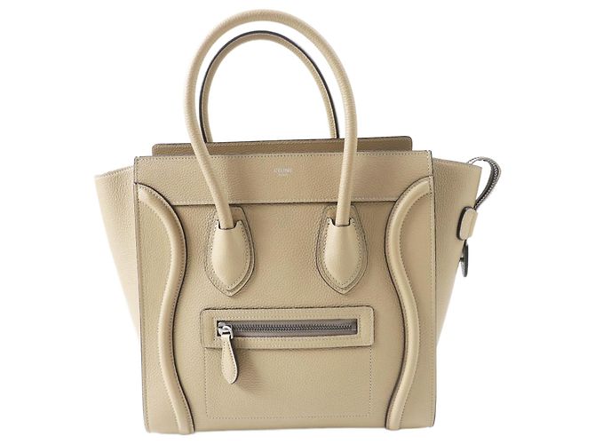 Céline Bolso Celine Luggage Micro Shopper de piel de ternera Beige