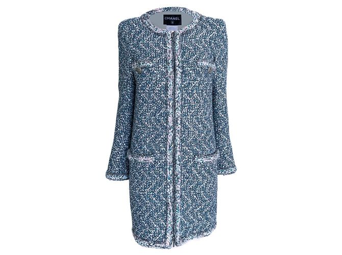 Chanel Supermarket Runway Iridescent Tweed Coat 36 FR Blue