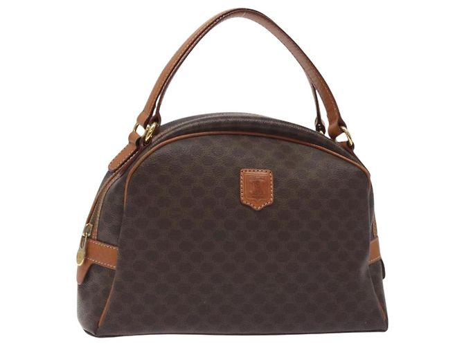 Céline Bolsa de mão em lona Macadam CELINE em couro PVC marrom dourado Auth ki5783