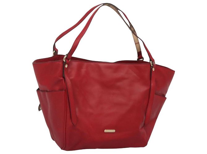 Bolsa tote de couro vermelho e dourado Auth 125684 da BURBERRY