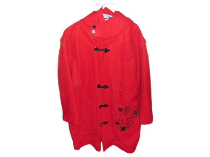 Jc De Castelbajac Red Wool Coat with Hood